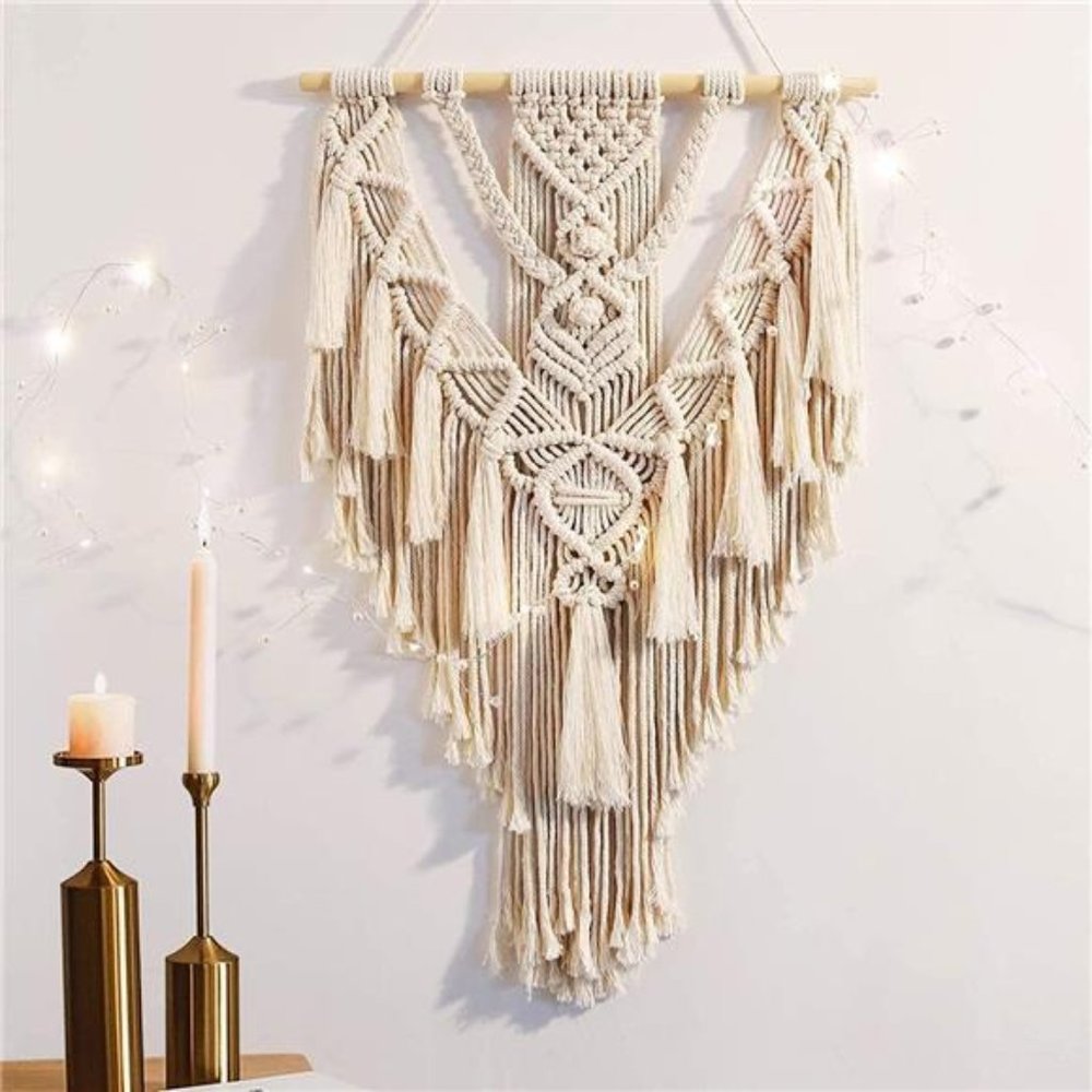 Macrame Boho Wall Hanging Decor, Geometric Woven Tapestry Chic Cotton Handmade